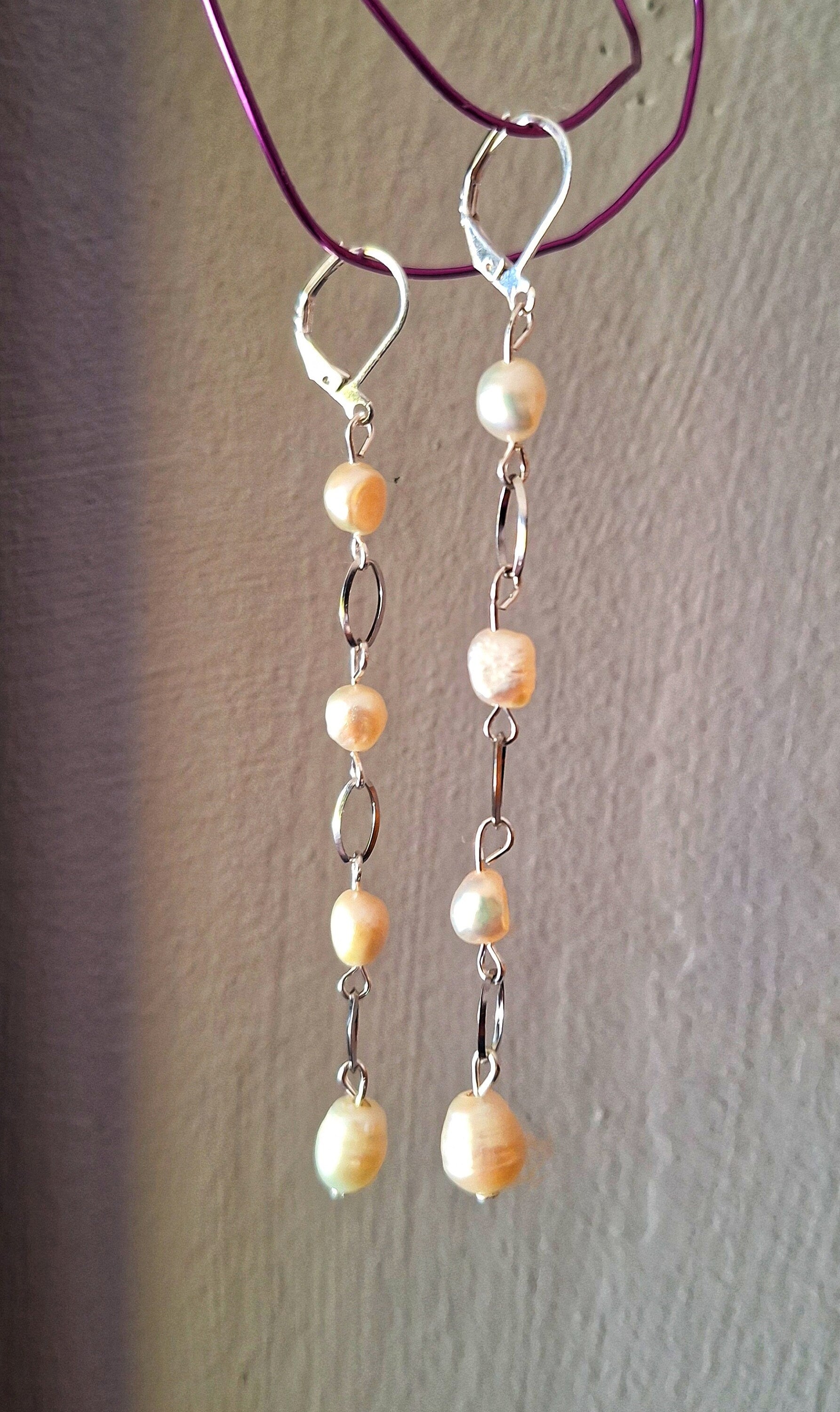 Vivienne Pearl Drop Earrings with repurposed freshwater pearls on a lightweight chain.