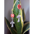 Auri Mushroom Earrings featuring repurposed wooden buttons and sterling silver leverback ear wires.