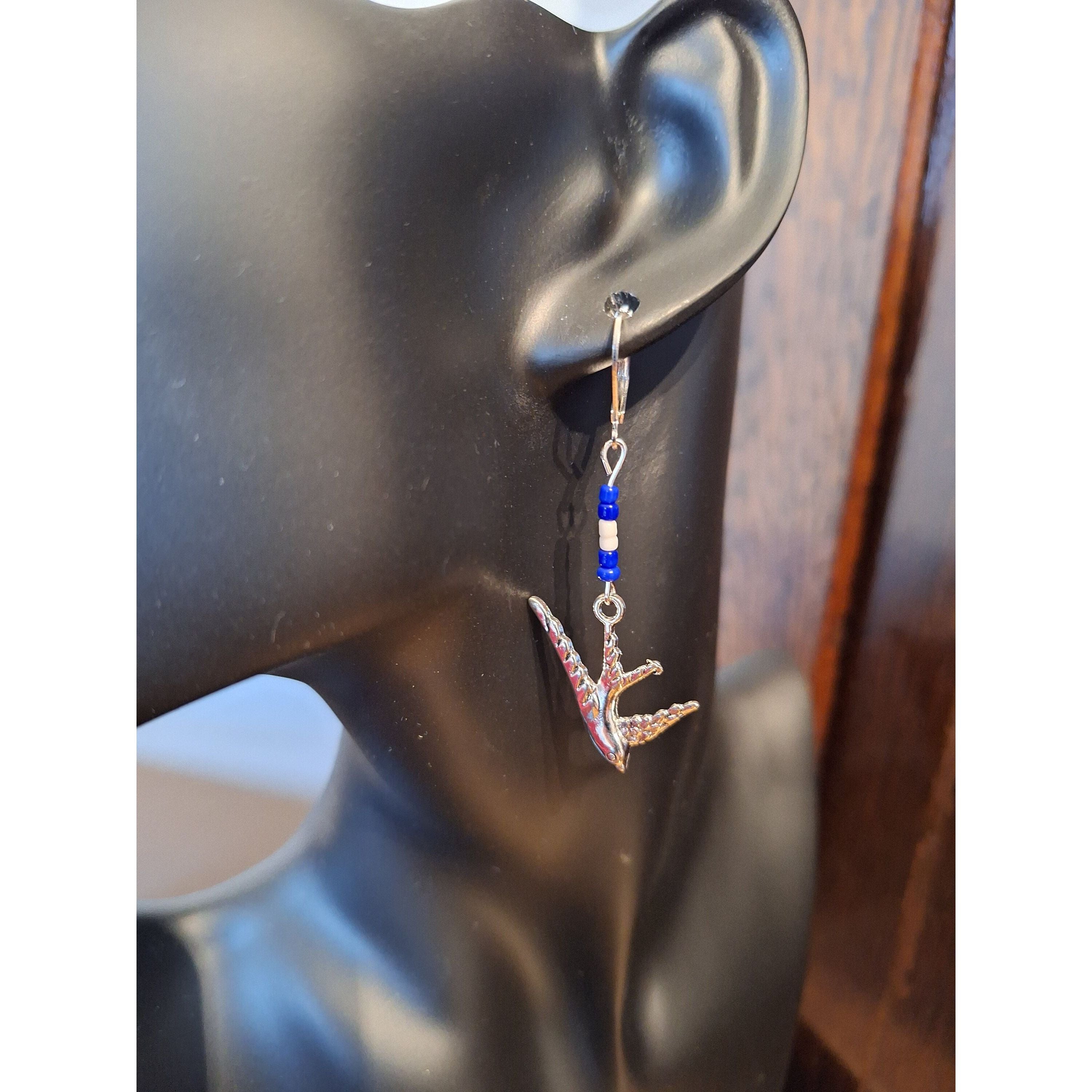 Svala Swallow Earrings with repurposed glass beads and sterling silver ear wires.