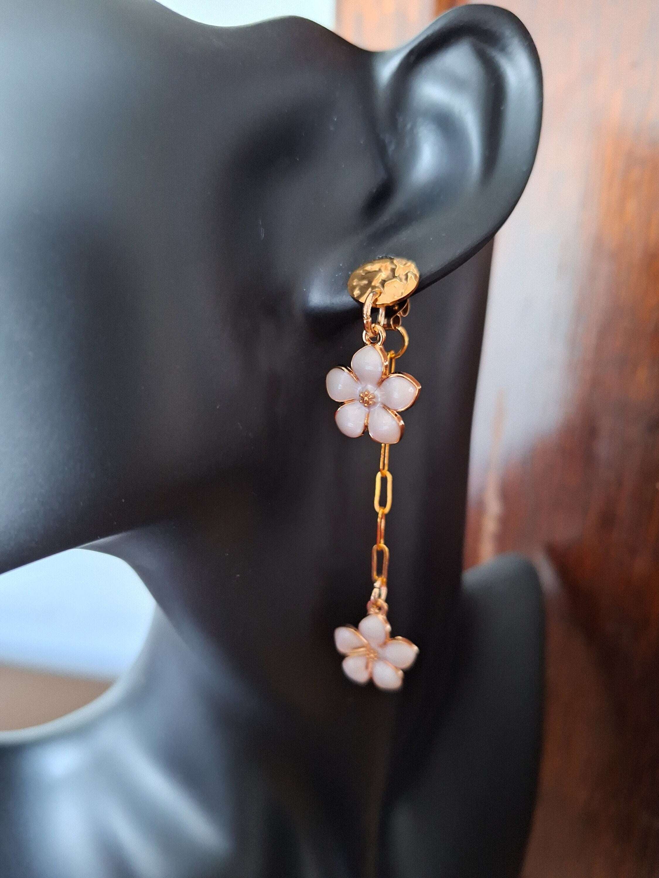 Kasumi Cherry Blossom Earrings with gold-plated chain and enamelled charms.