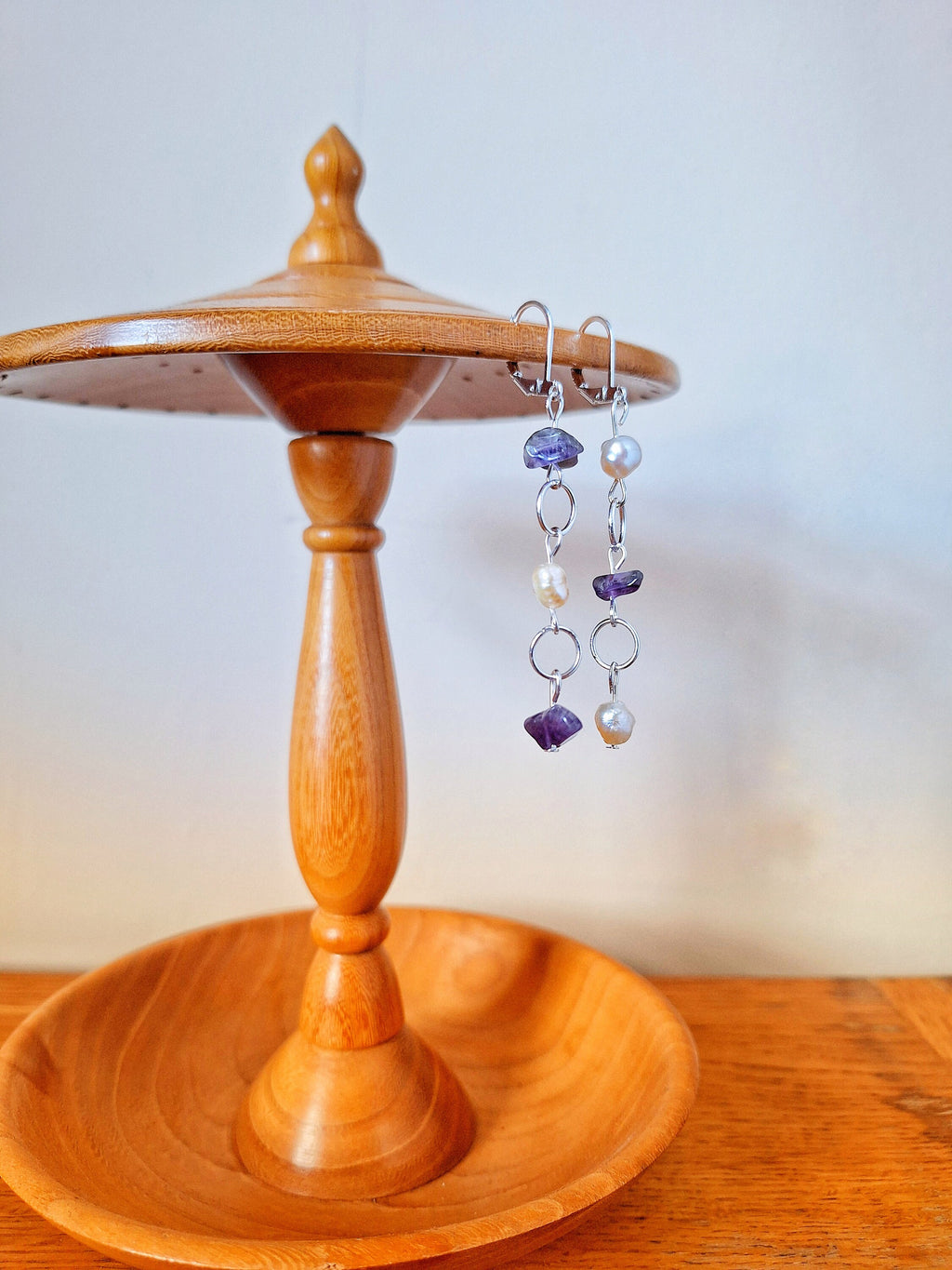 Hannah Mismatched Pearl and Amethyst Earrings