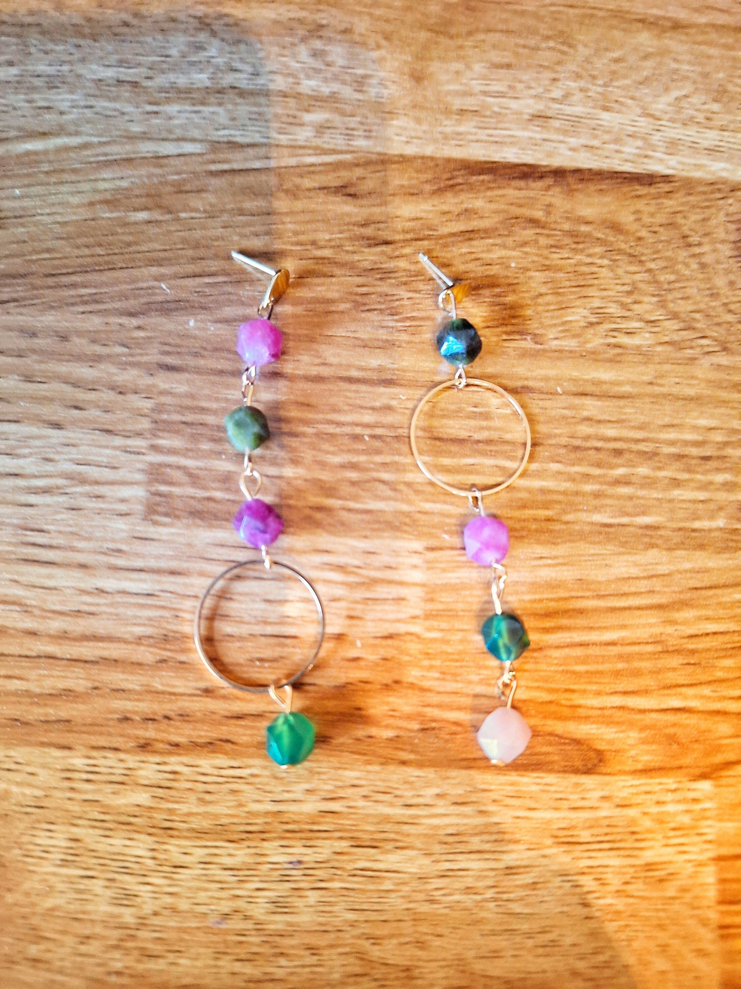 Rosa Pink and Green Mismatched Earrings