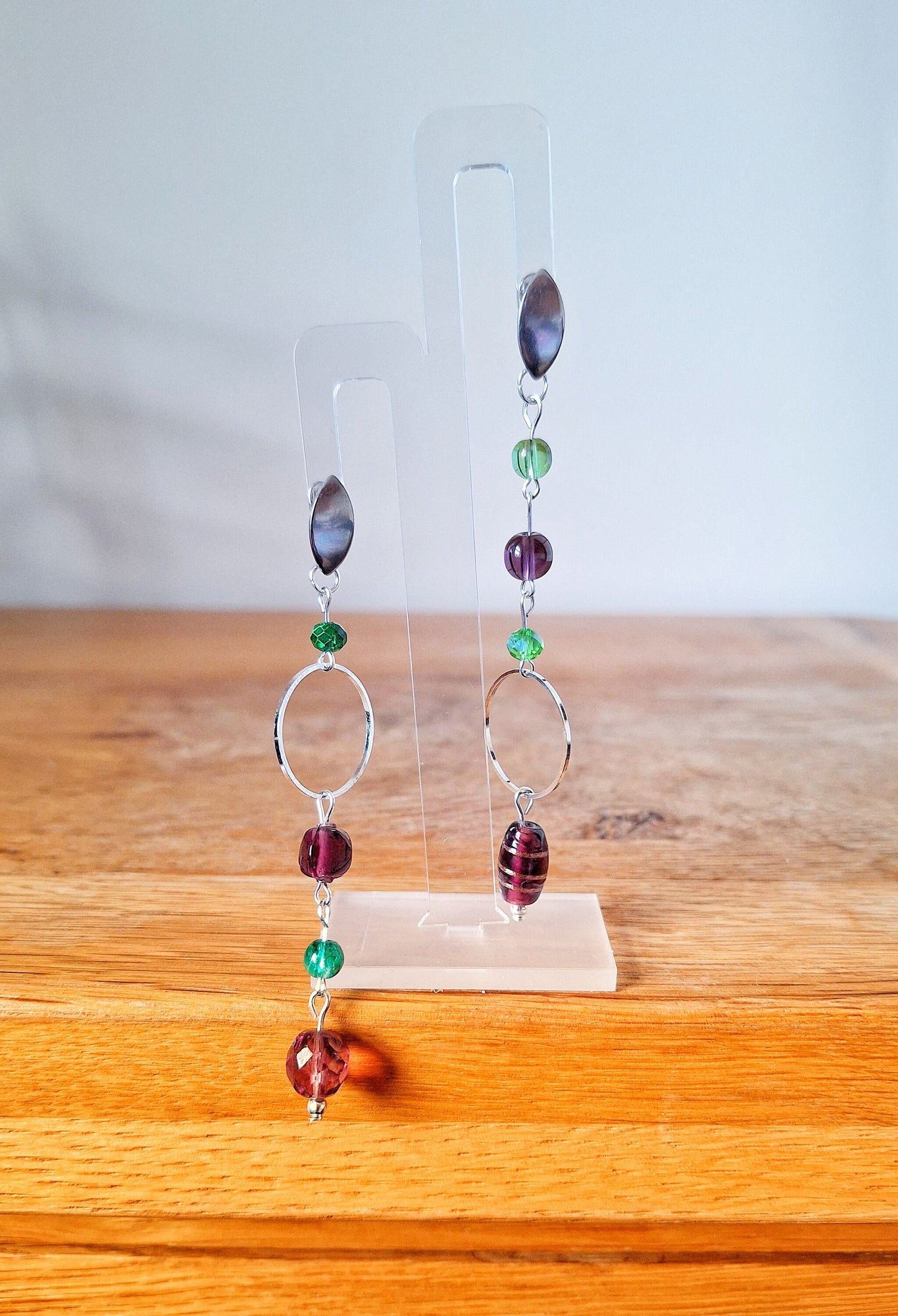 Phoenix Purple and Green Mismatched Earrings