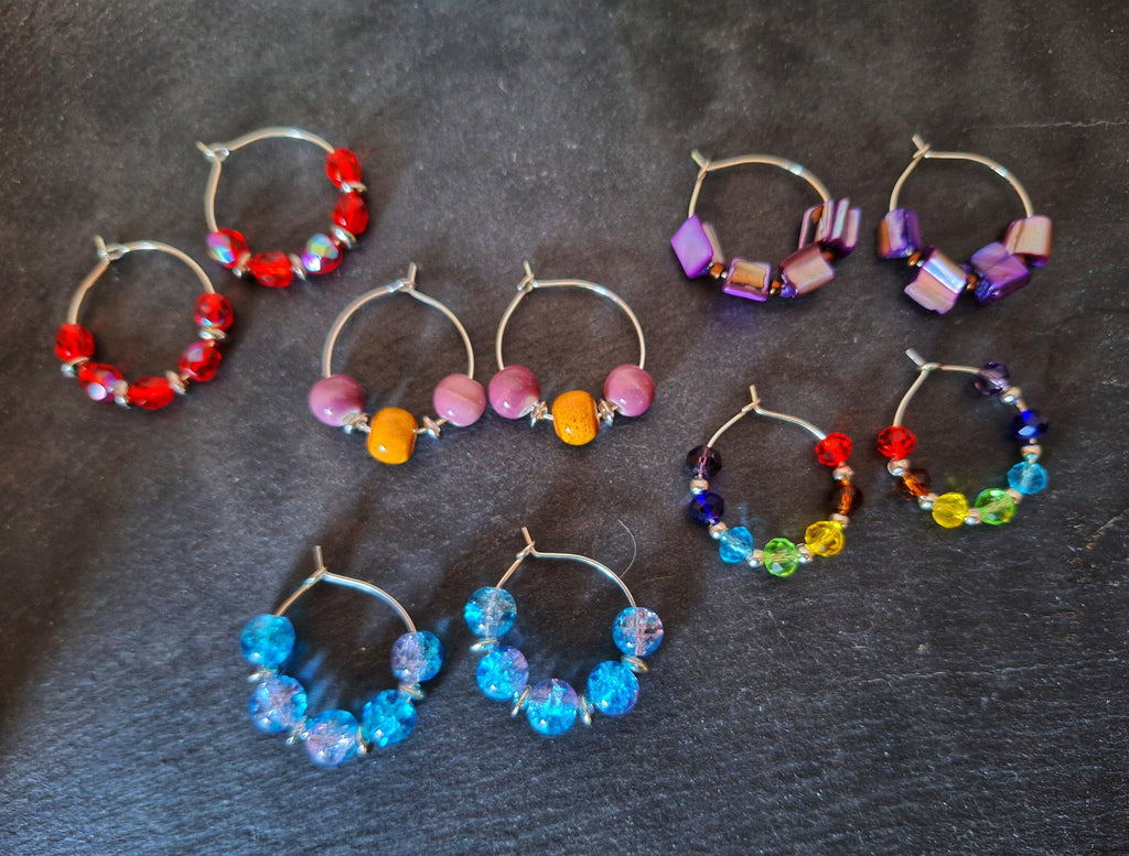 Linda Silver Beaded Hoops with colorful repurposed beads in eco-friendly design.