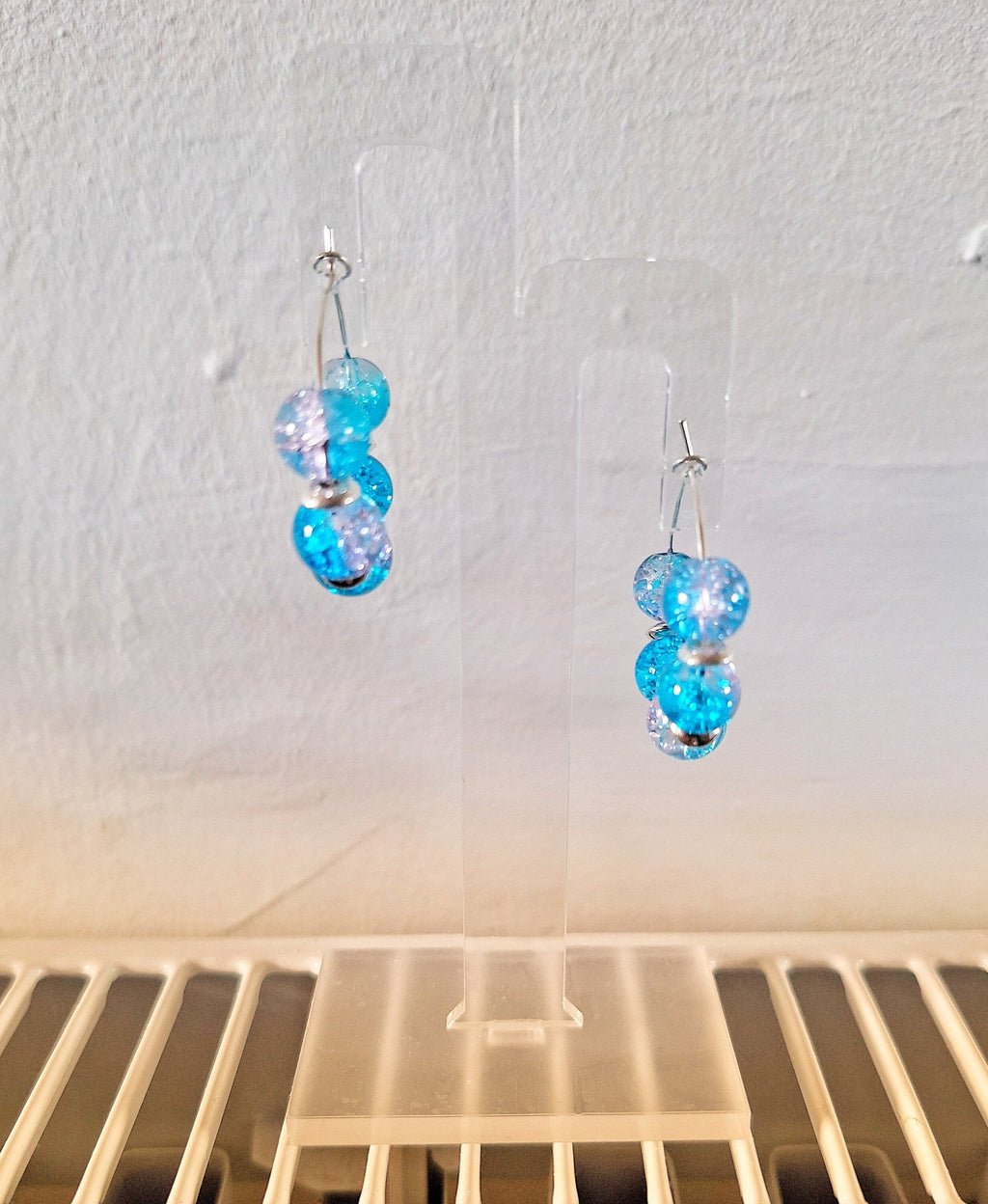 Linda Silver Beaded Hoops with blue and clear eco-friendly beads.