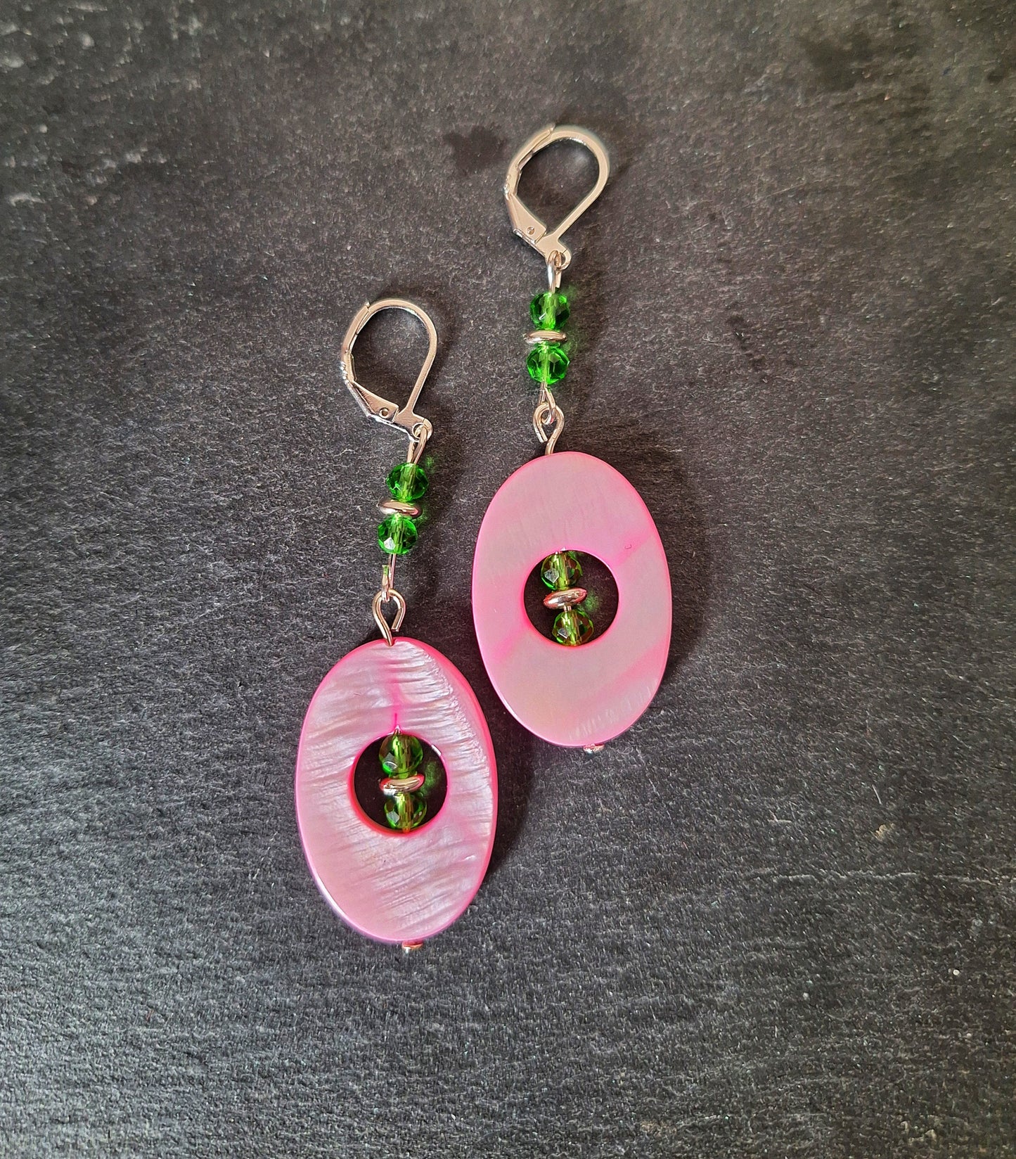 Camelia Pink and Green Earrings