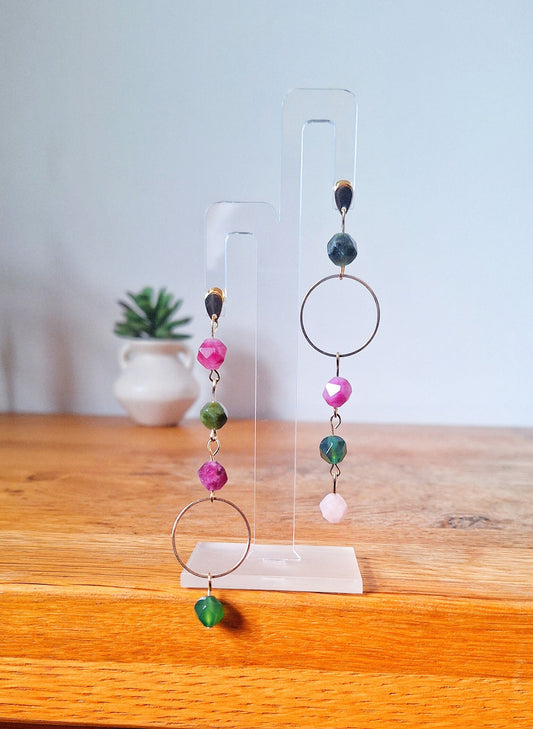 Rosa Pink and Green Mismatched Earrings