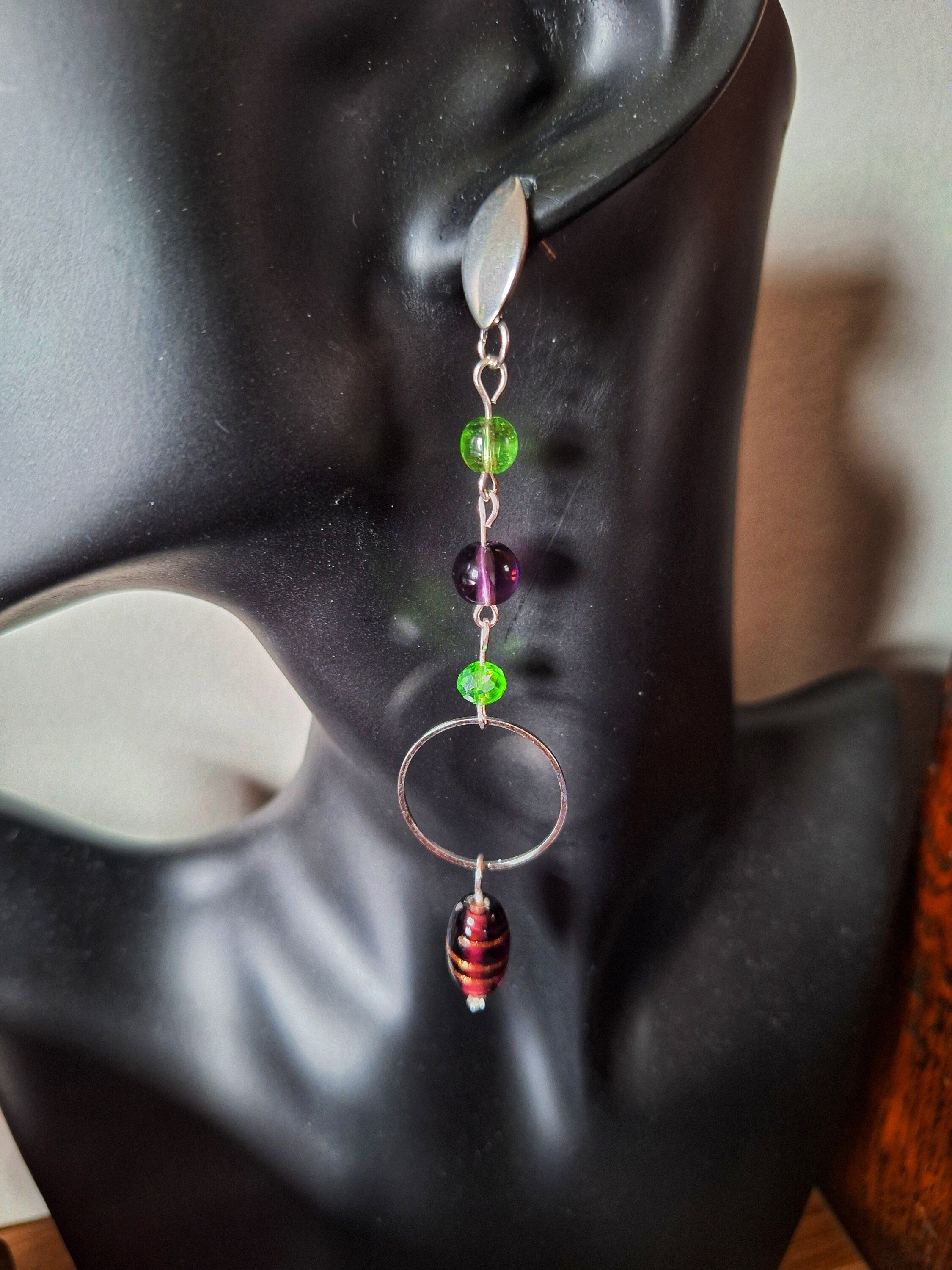 Phoenix Purple and Green Mismatched Earrings