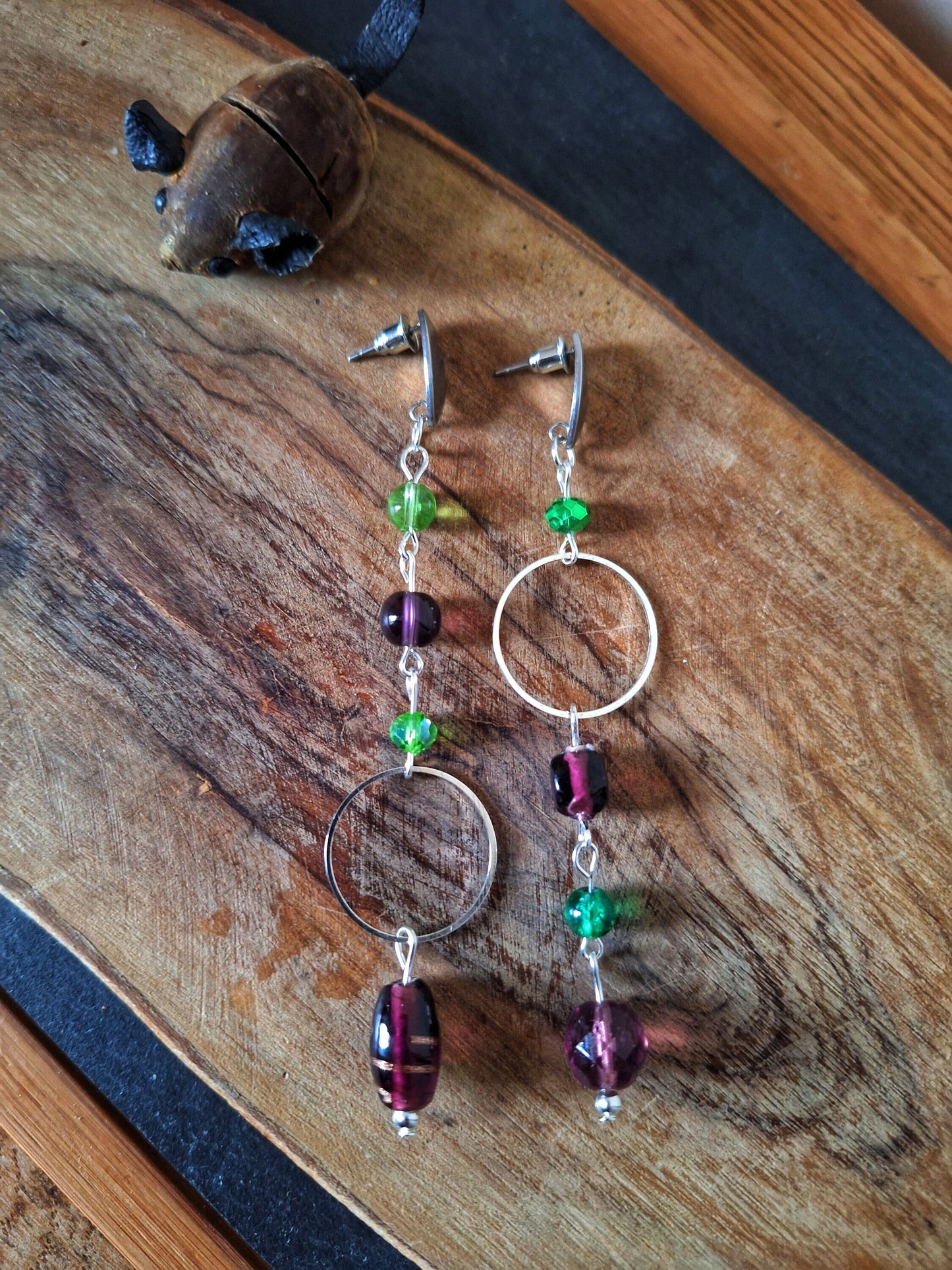 Phoenix Purple and Green Mismatched Earrings