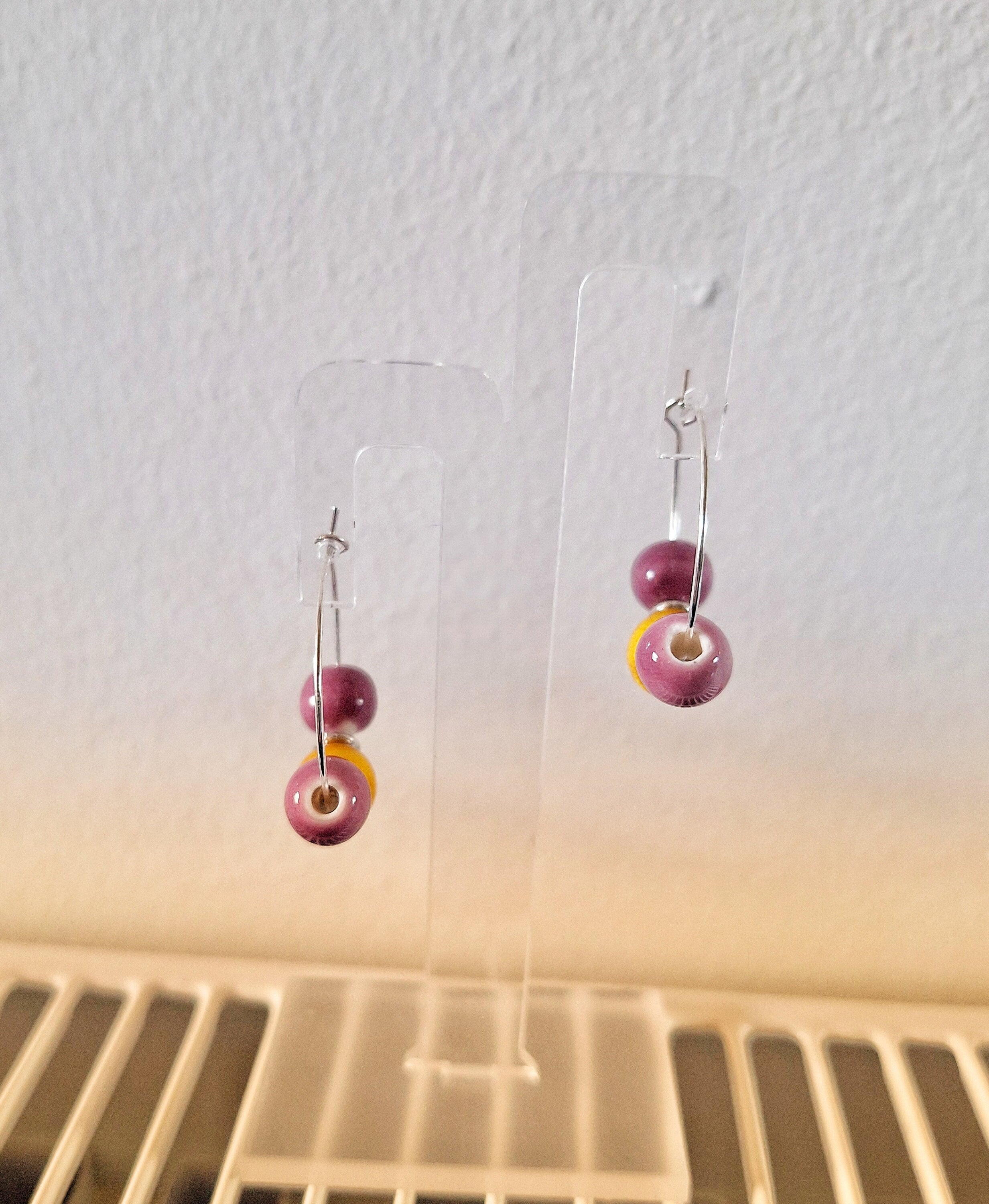 Linda Silver Beaded Hoops with colorful recycled beads.