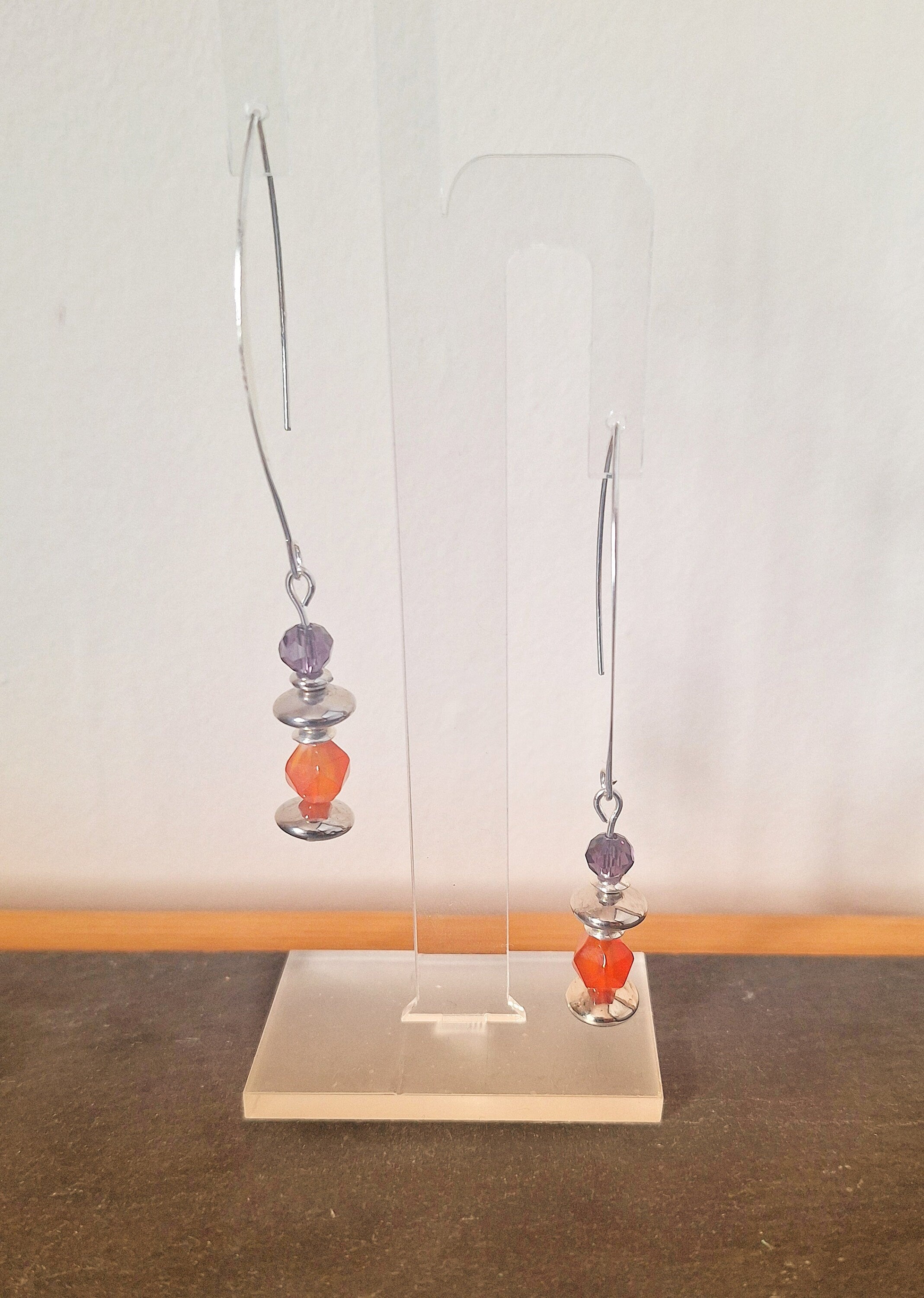 Celine Bead Drop Earrings with tourmaline beads and faceted glass on French hooks.