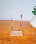 Anna Amethyst Earrings with gold-plated accents and repurposed amethyst beads on display.