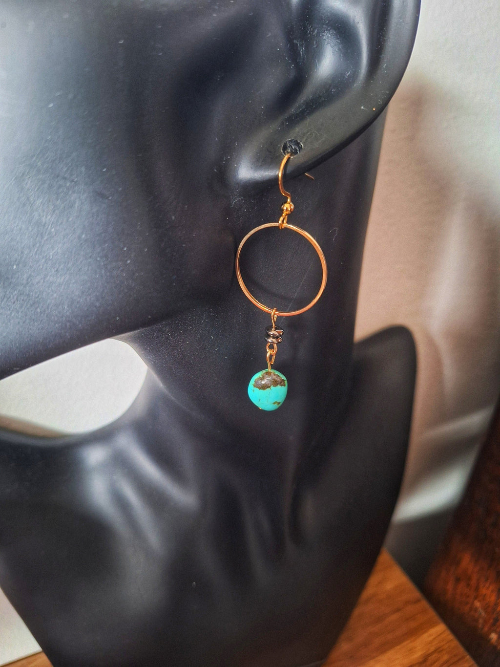 Sofia Turquoise Drop Earrings with gold-plated accents and turquoise nuggets.