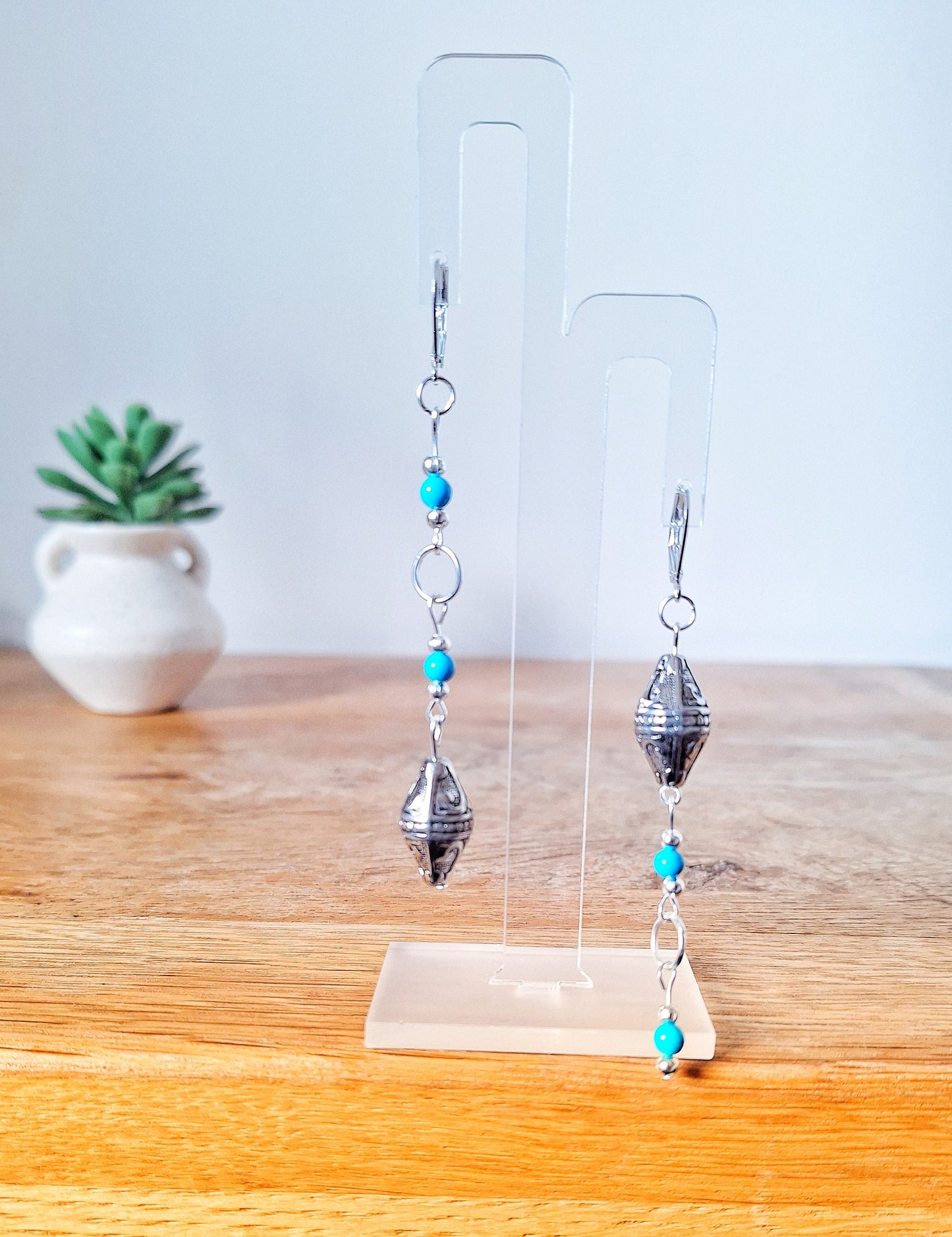 Sara Mismatched Silver and Turquoise Earrings