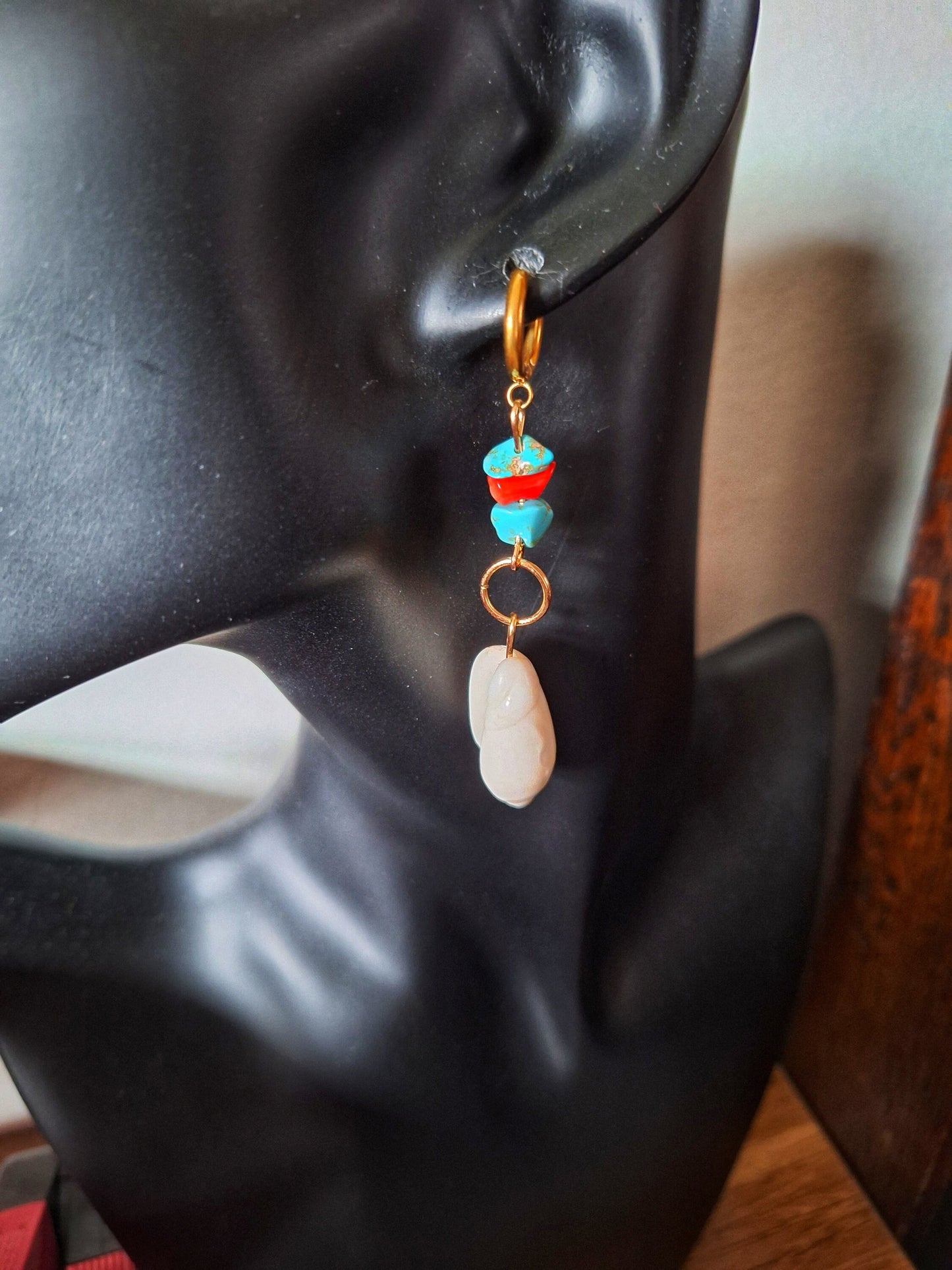 Ariel Turquoise & Coral Shell Earrings