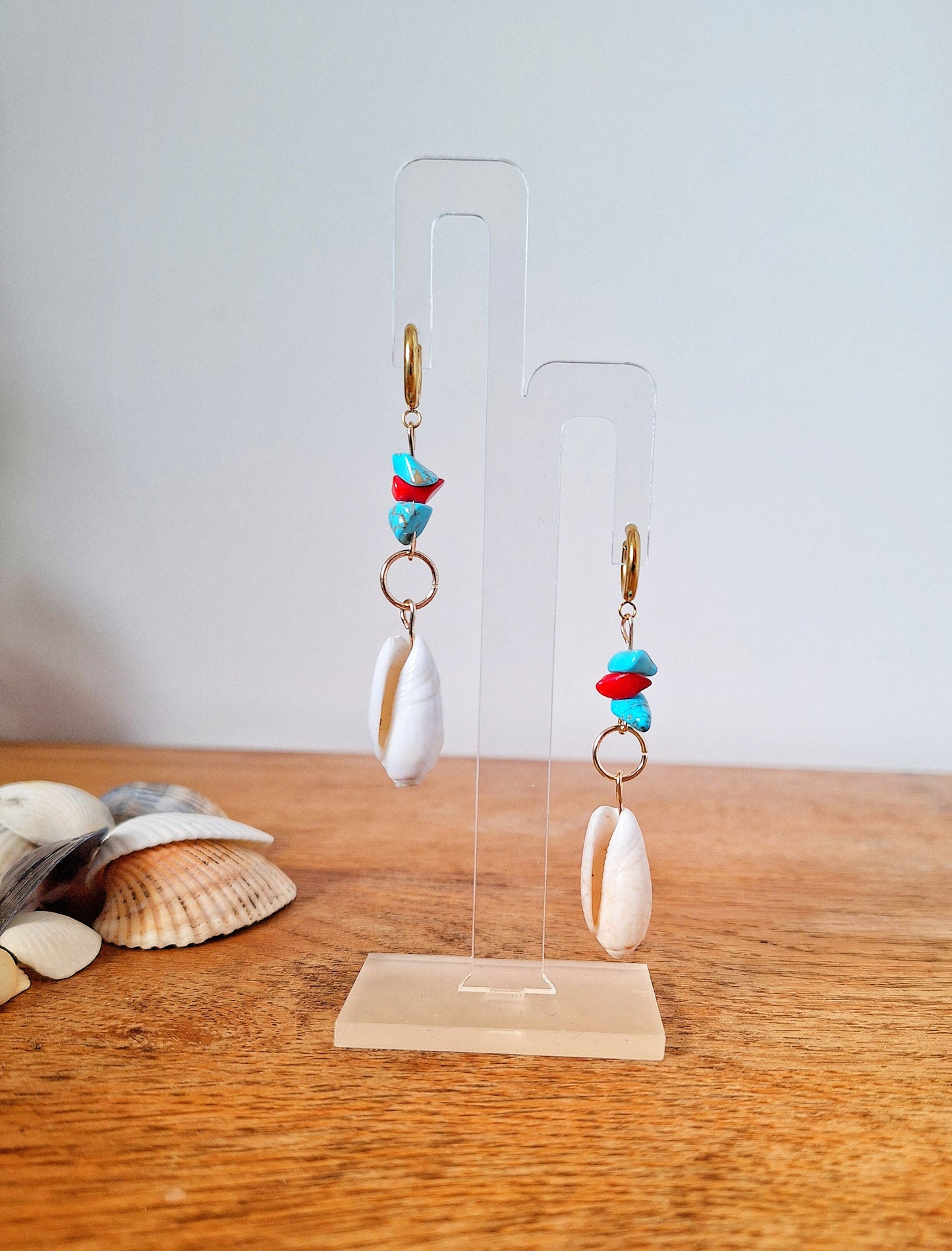 Ariel Turquoise & Coral Shell Earrings