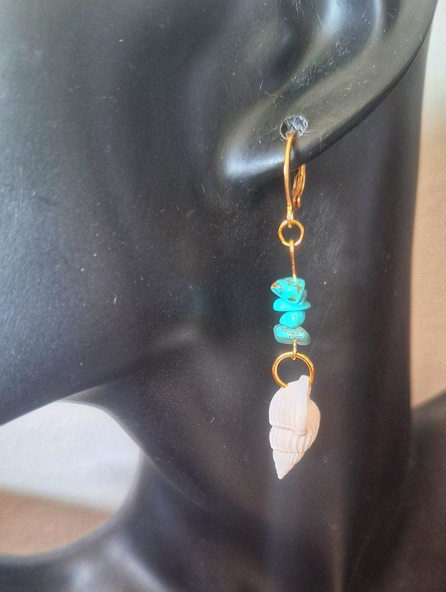 Turquoise and Conch Shell Earrings