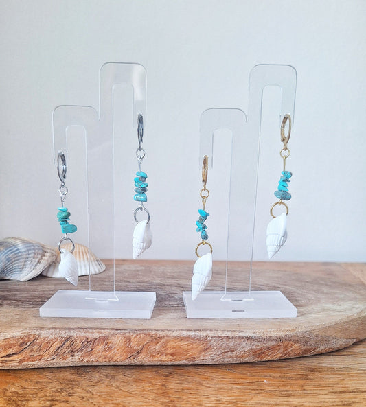 Turquoise and Conch Shell Earrings