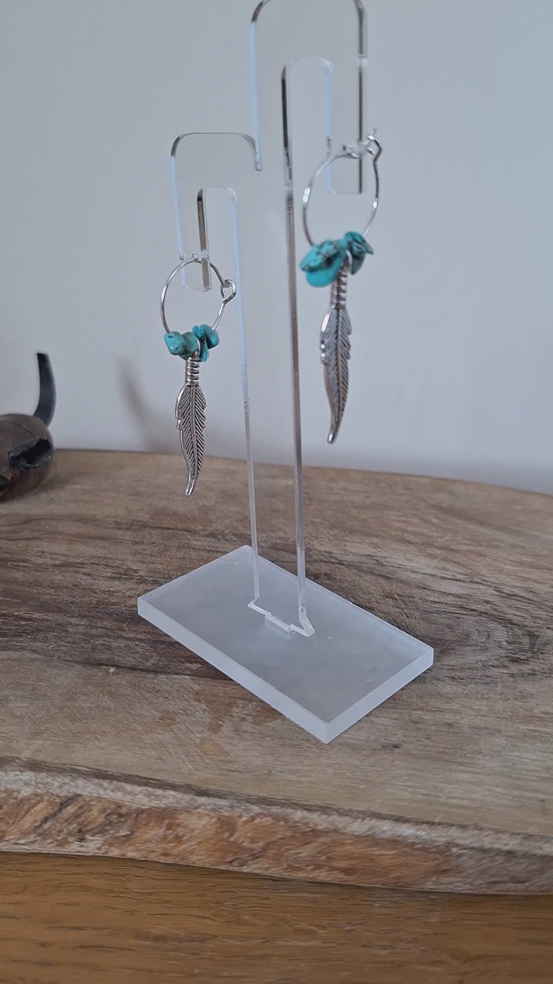 Elena Turquoise Feather Hoops