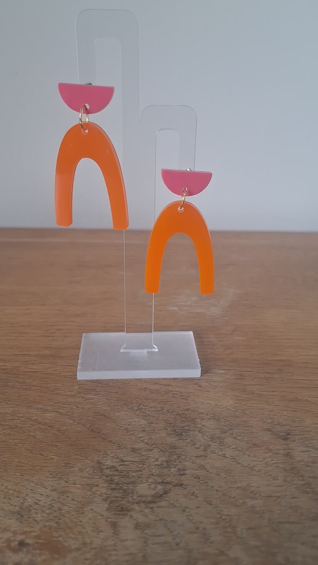 Orange and pink resin arch earrings