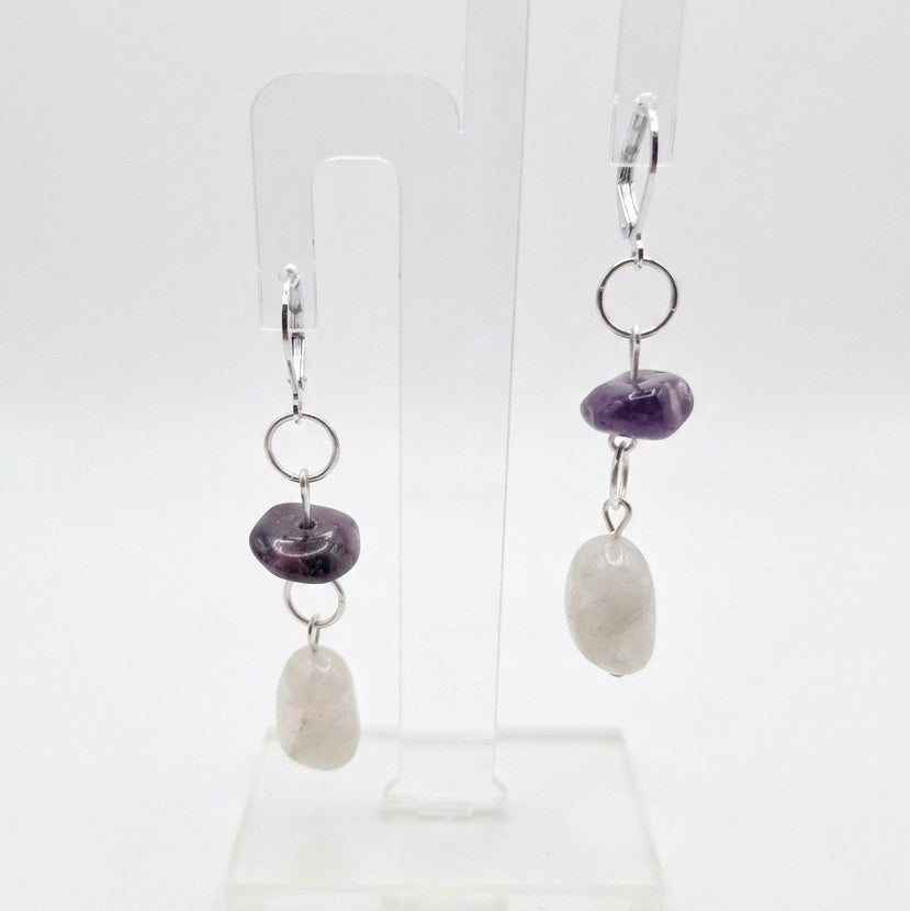 Bianca White Agate and Amethyst Earrings